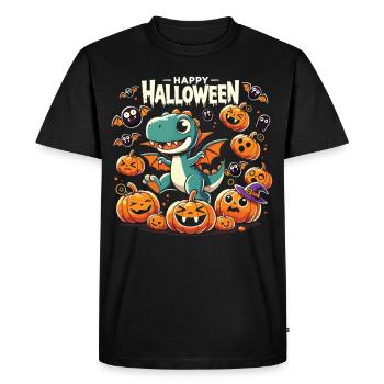 T-Rex avec des ailes de vampire chasse les citrouilles Halloween - T-shirt Premium bio Homme - noir - Devant - Nico (187cm)