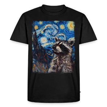 raton laveur, opossum, rue, chat, nuit étoilée, peinture - T-shirt Premium bio Homme - noir - Devant - Nico (187cm)