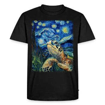 Tortue de mer Océan Nuit étoilée Peinture - T-shirt Premium bio Homme - noir - Devant - Nico (187cm)