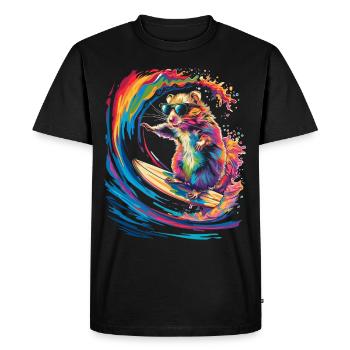 Hamster Hammy Beach Surfing Sunglasses Popart - Men's Premium Organic T-Shirt - black - Front - Nico (187cm)