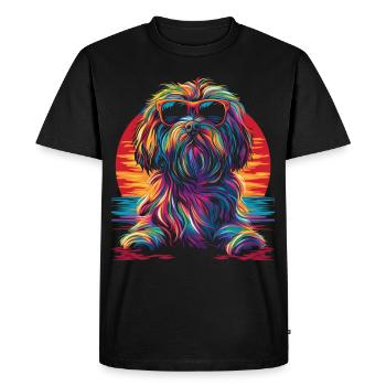 Lunettes de soleil chien havanais coucher de soleil Pop Art - T-shirt Premium bio Homme - noir - Devant - Nico (187cm)