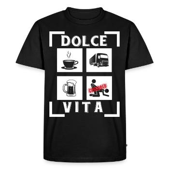 Trucker, dolce vita - Men's Premium Organic T-Shirt - black - Front - Nico (187cm)