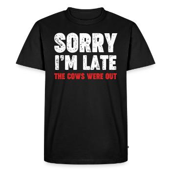 Désolé d’être en retard, les vaches - T-shirt Premium bio Homme - noir - Devant - Nico (187cm)