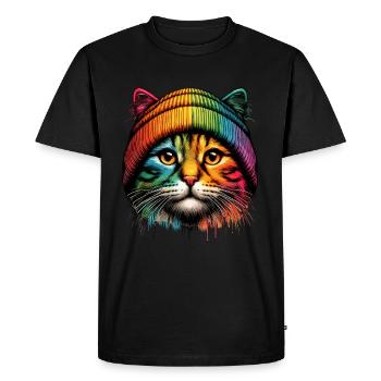 Bonnet Chat Arc-en-ciel Chat Maman Cool Drôle - T-shirt Premium bio Homme - noir - Devant - Nico (187cm)