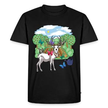 Cerf Élaphe, Sauvage, Chevreuil, Papillons, Nature, Jardin - T-shirt Premium bio Homme - noir - Devant - Nico (187cm)