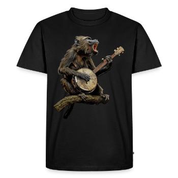Baboon Monkey Joueur de banjo Bluegrass - T-shirt Premium bio Homme - noir - Devant - Nico (187cm)