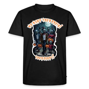 Drôle Halloween Zombies Trick-or-Treat Unisexe - T-shirt Premium bio Homme - noir - Devant - Nico (187cm)