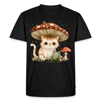Cottagecore Esthétique Kawaii Chat Grenouille Champignon W - T-shirt Premium bio Homme - noir - Devant - Nico (187cm)