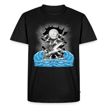 maritime, sea, seagulls, seagull, nature, lake, waves - Men's Premium Organic T-Shirt - black - Front - Nico (187cm)