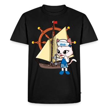 Cat Cats Sailing Ship Ships Steering Wheel - Men's Premium Organic T-Shirt - black - Front - Nico (187cm)