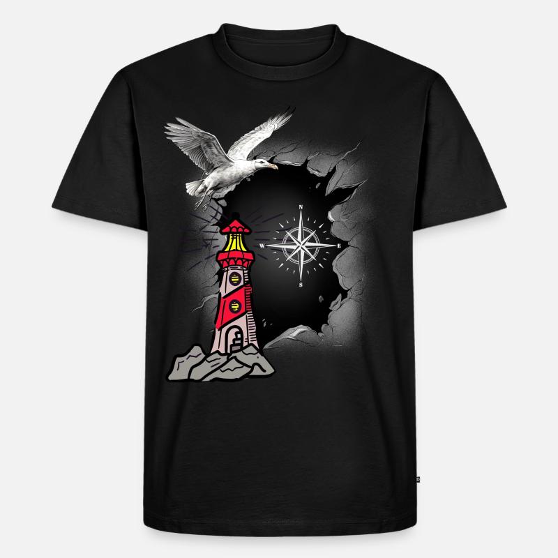 maritim Möwe Kompass Leuchtturm Möwen - Männer Premium Bio T-Shirt - Schwarz
