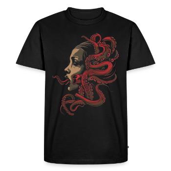 Weirdcore Aesthetic Octopus Woman Face Horror - Men's Premium Organic T-Shirt - black - Front - Nico (187cm)