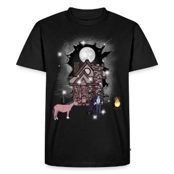 Château Halloween Mystique Médiéval Guerrier Lune - T-shirt Premium bio Homme - noir - Devant - Nico (187cm)