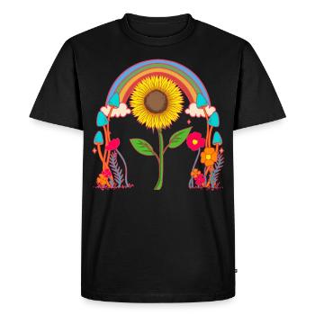 Arc-en-ciel, Tournesol, Fleur, Fleurs, Nature - T-shirt Premium bio Homme - noir - Devant - Nico (187cm)