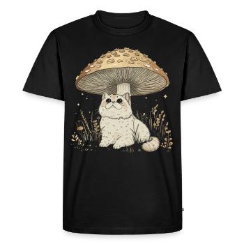 Cottagecore Esthétique Chat Mignon Champignon Sorcière - T-shirt Premium bio Homme - noir - Devant - Nico (187cm)