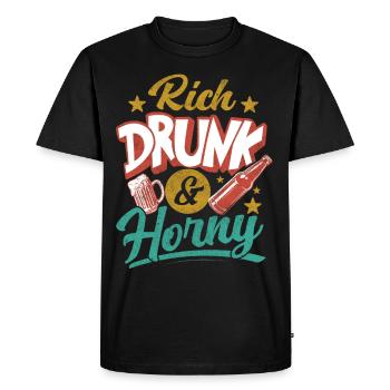 Riche, ivre et excité - T-shirt Premium bio Homme - noir - Devant - Nico (187cm)
