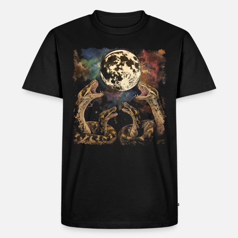 Kugelpython Schlange Heulender Mond - Männer Premium Bio T-Shirt - Schwarz