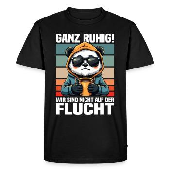 Du calme! Nous ne sommes pas en fuite Panda - T-shirt Premium bio Homme - noir - Devant - Nico (187cm)
