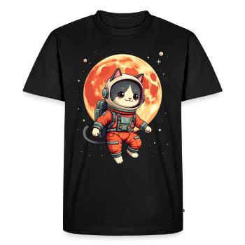 Cat, Space, Astronaut, Space, Kawaii - Men's Premium Organic T-Shirt - black - Front - Nico (187cm)