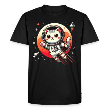 Cat, Space, Astronaut, Space, Kawaii - Men's Premium Organic T-Shirt - black - Front - Nico (187cm)