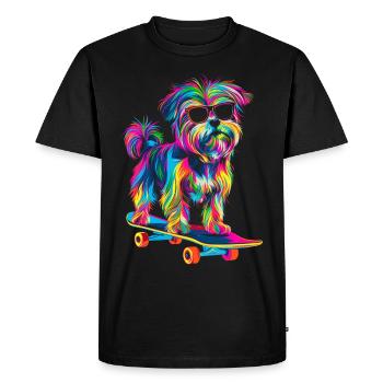 Lunettes de soleil maltais chien skateboard Popart - T-shirt Premium bio Homme - noir - Devant - Nico (187cm)