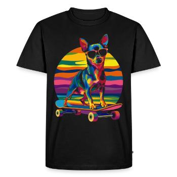 Miniature Pinscher Dog Skateboard Sunglasses Popart - Men's Premium Organic T-Shirt - black - Front - Nico (187cm)