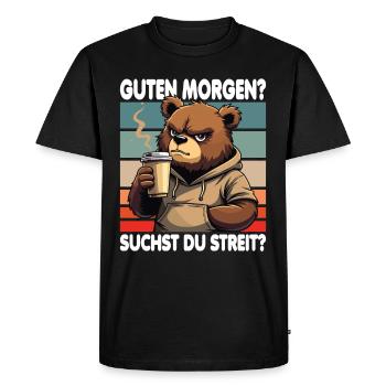 Bonjour? Vous cherchez un combat ? Grognement matinal - T-shirt Premium bio Homme - noir - Devant - Nico (187cm)