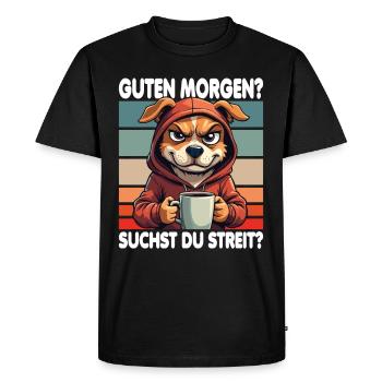 Bonjour? Vous cherchez un combat ? Grognement matinal - T-shirt Premium bio Homme - noir - Devant - Nico (187cm)