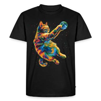 Orange Cat Tabby Cat Earth Popart - Men's Premium Organic T-Shirt - black - Front - Nico (187cm)