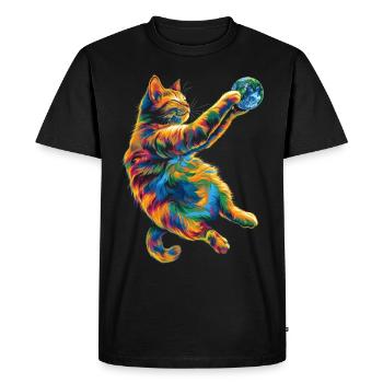 Orange Cat Tabby Cat Earth Popart - Men's Premium Organic T-Shirt - black - Front - Nico (187cm)