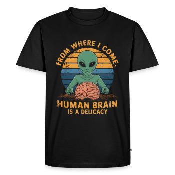 Alien d’où je viens le cerveau humain est un délice - T-shirt Premium bio Homme - noir - Devant - Nico (187cm)