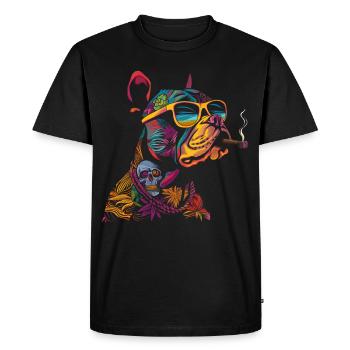 Pitbull Pittie Chien Smoker Lunettes de soleil Popart - T-shirt Premium bio Homme - noir - Devant - Nico (187cm)