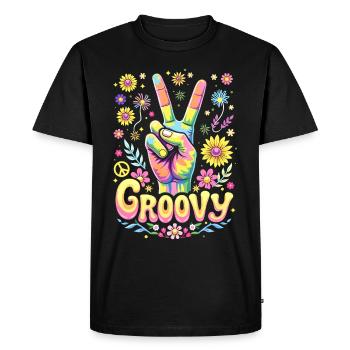 Groovy Hippie 70s 1970s 60s Party - Men's Premium Organic T-Shirt - black - Front - Nico (187cm)
