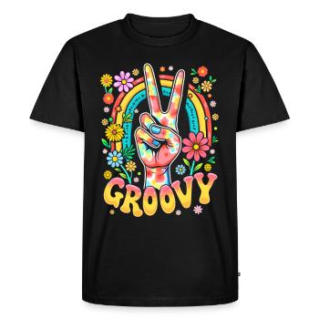 Groovy Hippie 70s 1970s 60s Party - Men's Premium Organic T-Shirt - black - Front - Nico (187cm)