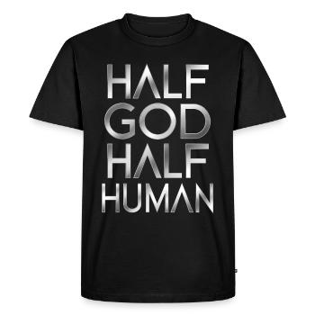 mi-dieu, mi-humain - T-shirt Premium bio Homme - noir - Devant - Nico (187cm)