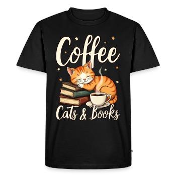 Café, Chat, Livre et lecture, Amateur de café - T-shirt Premium bio Homme - noir - Devant - Nico (187cm)