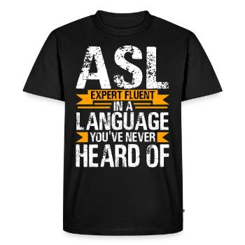 Fierté des sourds Langue des signes ASL - T-shirt Premium bio Homme - noir - Devant - Nico (187cm)