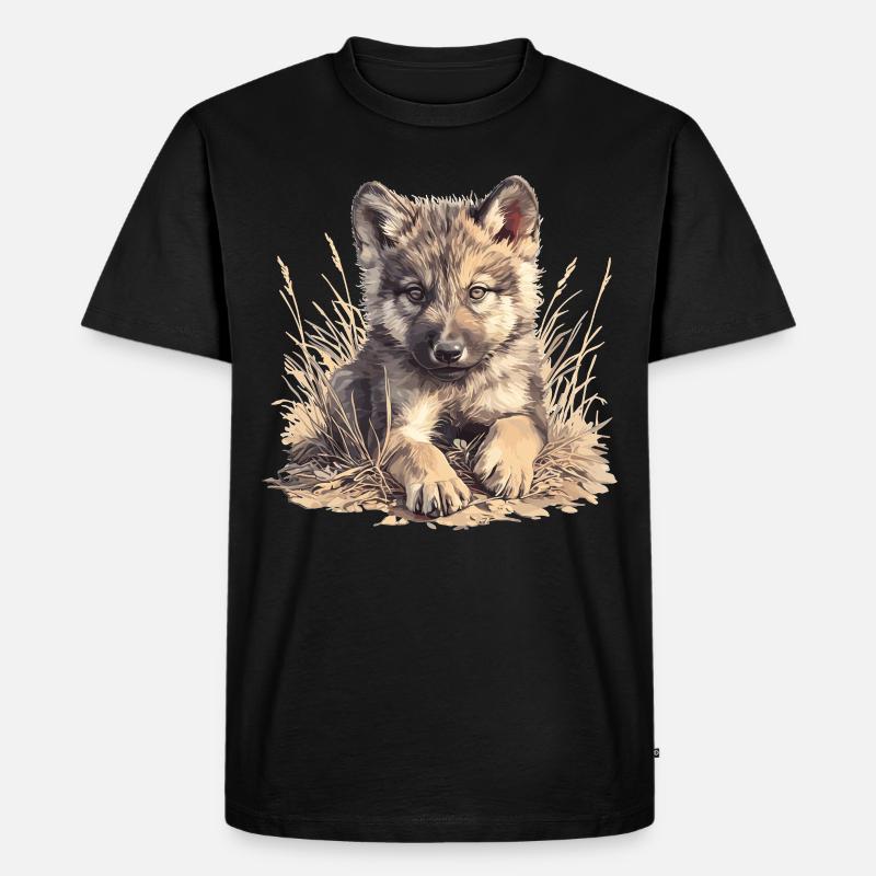 Wölfe Wolf - Männer Premium Bio T-Shirt - Schwarz