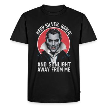 Vampire, éloigne de moi la lumière du soleil à l’ail argenté - T-shirt Premium bio Homme - noir - Devant - Nico (187cm)