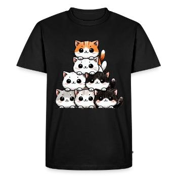 Cat & Kitten, Cute Cats, Cat Stack - Men's Premium Organic T-Shirt - black - Front - Nico (187cm)