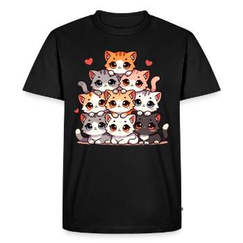 Cat & Kitten, Cute Cats, Cat Stack - Men's Premium Organic T-Shirt - black - Front - Nico (187cm)