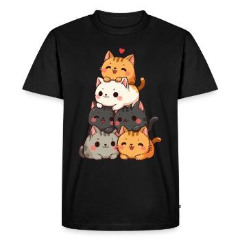 Cat & Kitten, Cute Cats, Cat Stack - Men's Premium Organic T-Shirt - black - Front - Nico (187cm)