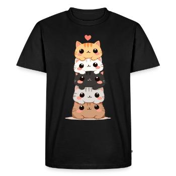 Cat & Kitten, Cute Cats, Cat Stack - Men's Premium Organic T-Shirt - black - Front - Nico (187cm)