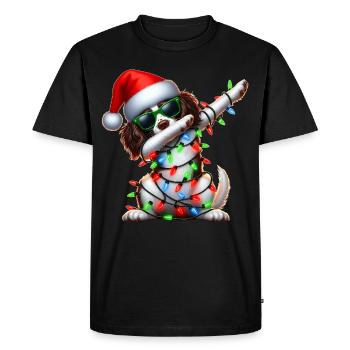 Polka Dot English Springer Spaniel Dog Cute - Men's Premium Organic T-Shirt - black - Front - Nico (187cm)
