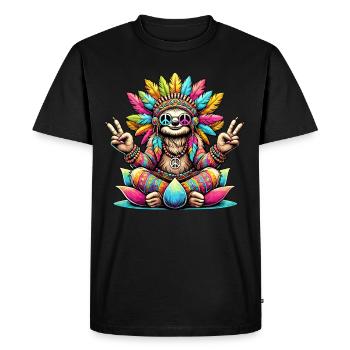 Hippie Sloth 70s 1970s 60s Party - Men's Premium Organic T-Shirt - black - Front - Nico (187cm)