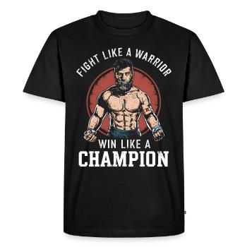 Le combattant se bat comme un guerrier, gagne comme un champion - T-shirt Premium bio Homme - noir - Devant - Nico (187cm)
