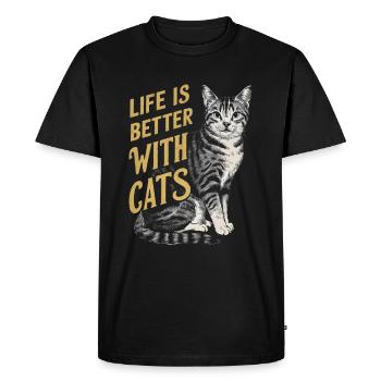 Life is better with cats - Men's Premium Organic T-Shirt - black - Front - Nico (187cm)