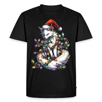 White Kitsune Fox Christmas Hat Xmas - Men's Premium Organic T-Shirt - black - Front - Nico (187cm)