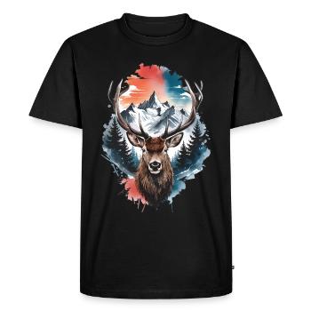 Cerf Aquarelle Effet Art Cerf Cerf Rouge - T-shirt Premium bio Homme - noir - Devant - Nico (187cm)