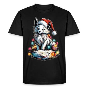 White Kitsune Fox Christmas Hat Xmas - Men's Premium Organic T-Shirt - black - Front - Nico (187cm)